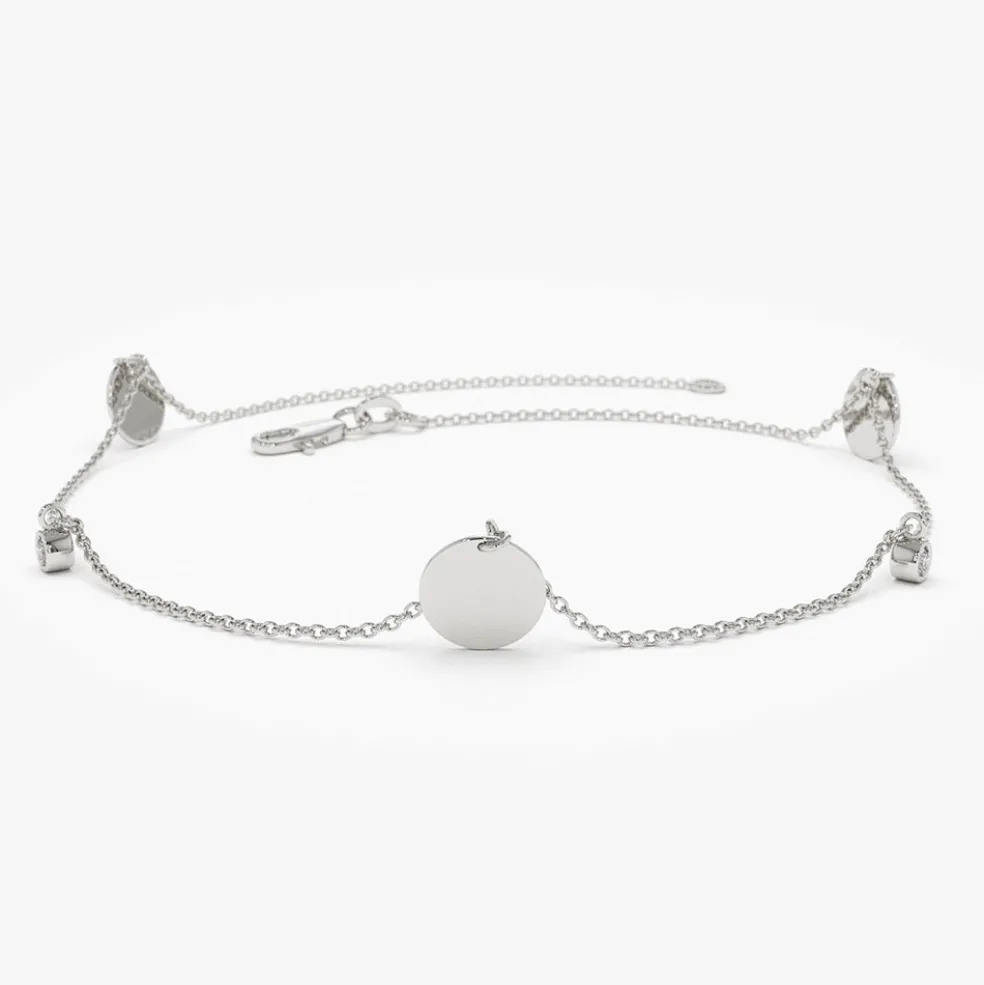 14k Dangling Diamond Bracelet with Dangling Gold Disc