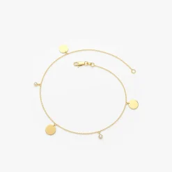 14k Dangling Diamond Bracelet with Dangling Gold Disc