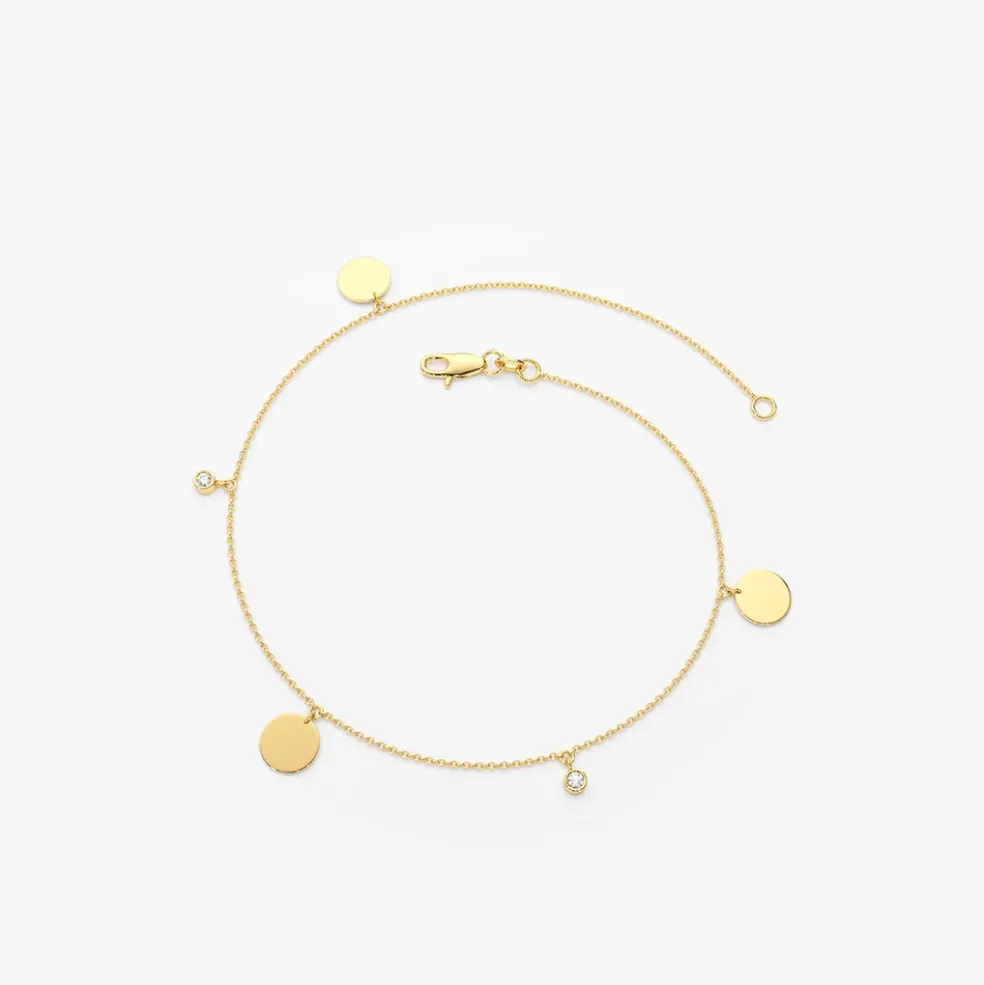14k Dangling Diamond Bracelet with Dangling Gold Disc