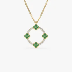 14k Diamond and Emerald Clover Necklace