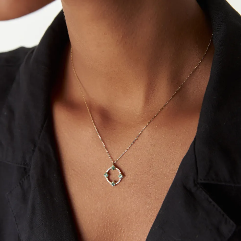 14k Diamond and Emerald Clover Necklace
