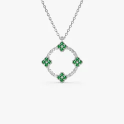 14k Diamond and Emerald Clover Necklace