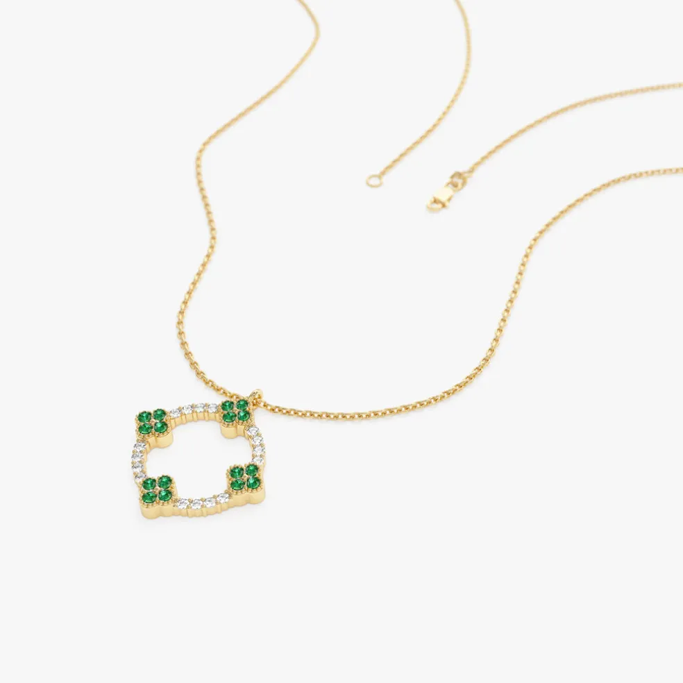 14k Diamond and Emerald Clover Necklace