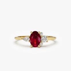 14k Diamond and Oval Ruby Ring