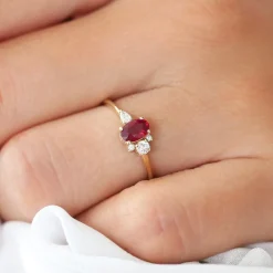14k Diamond and Oval Ruby Ring
