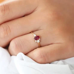14k Diamond and Oval Ruby Ring