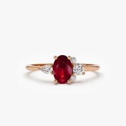 14k Diamond and Oval Ruby Ring