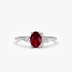 14k Diamond and Oval Ruby Ring