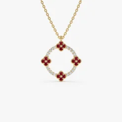 14k Diamond and Ruby Clover Necklace