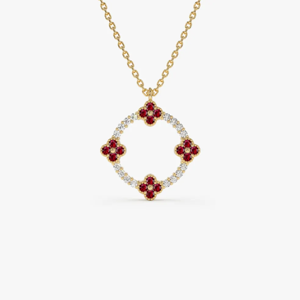 14k Diamond and Ruby Clover Necklace
