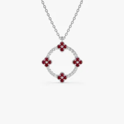 14k Diamond and Ruby Clover Necklace