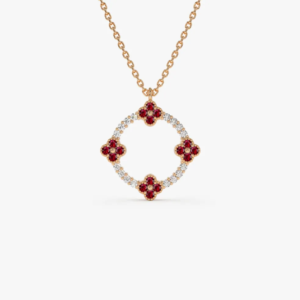 14k Diamond and Ruby Clover Necklace