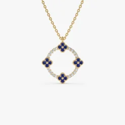 14k Diamond and Sapphire Clover Necklace