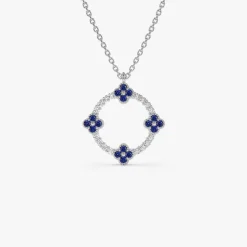 14k Diamond and Sapphire Clover Necklace