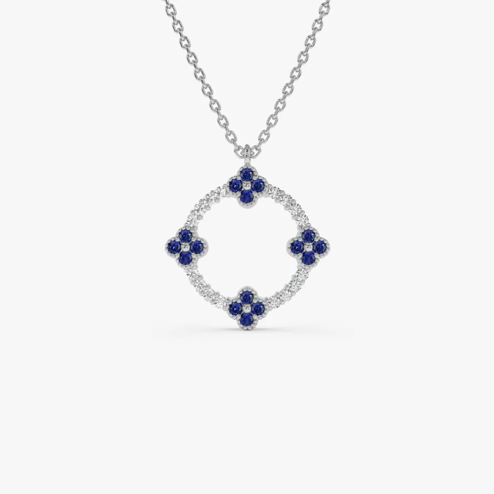 14k Diamond and Sapphire Clover Necklace