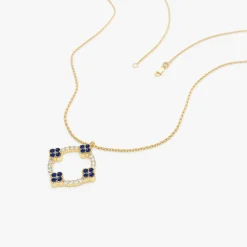 14k Diamond and Sapphire Clover Necklace