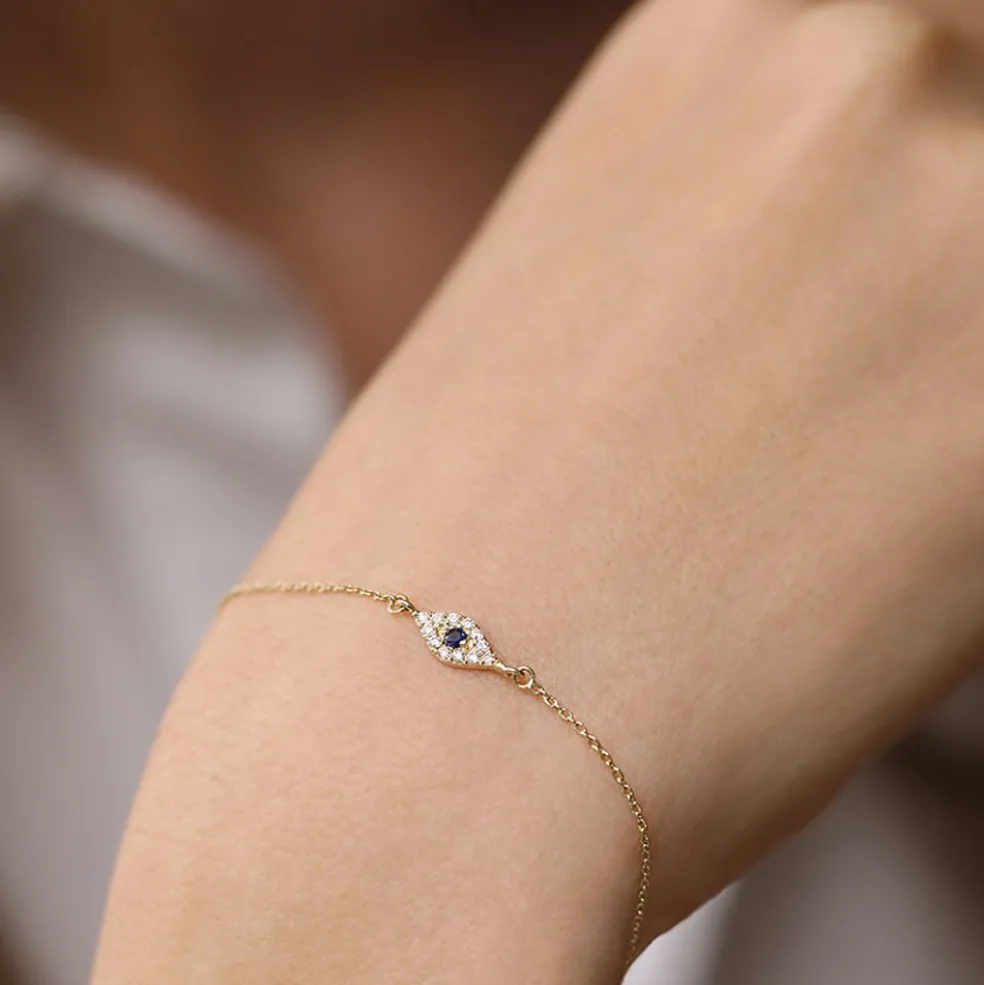 14k Diamond and Sapphire Evil Eye Bracelet