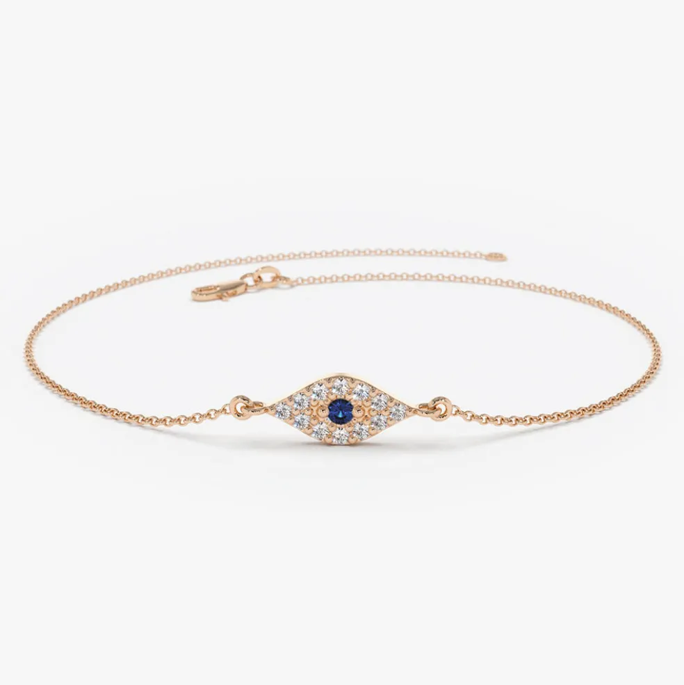 14k Diamond and Sapphire Evil Eye Bracelet