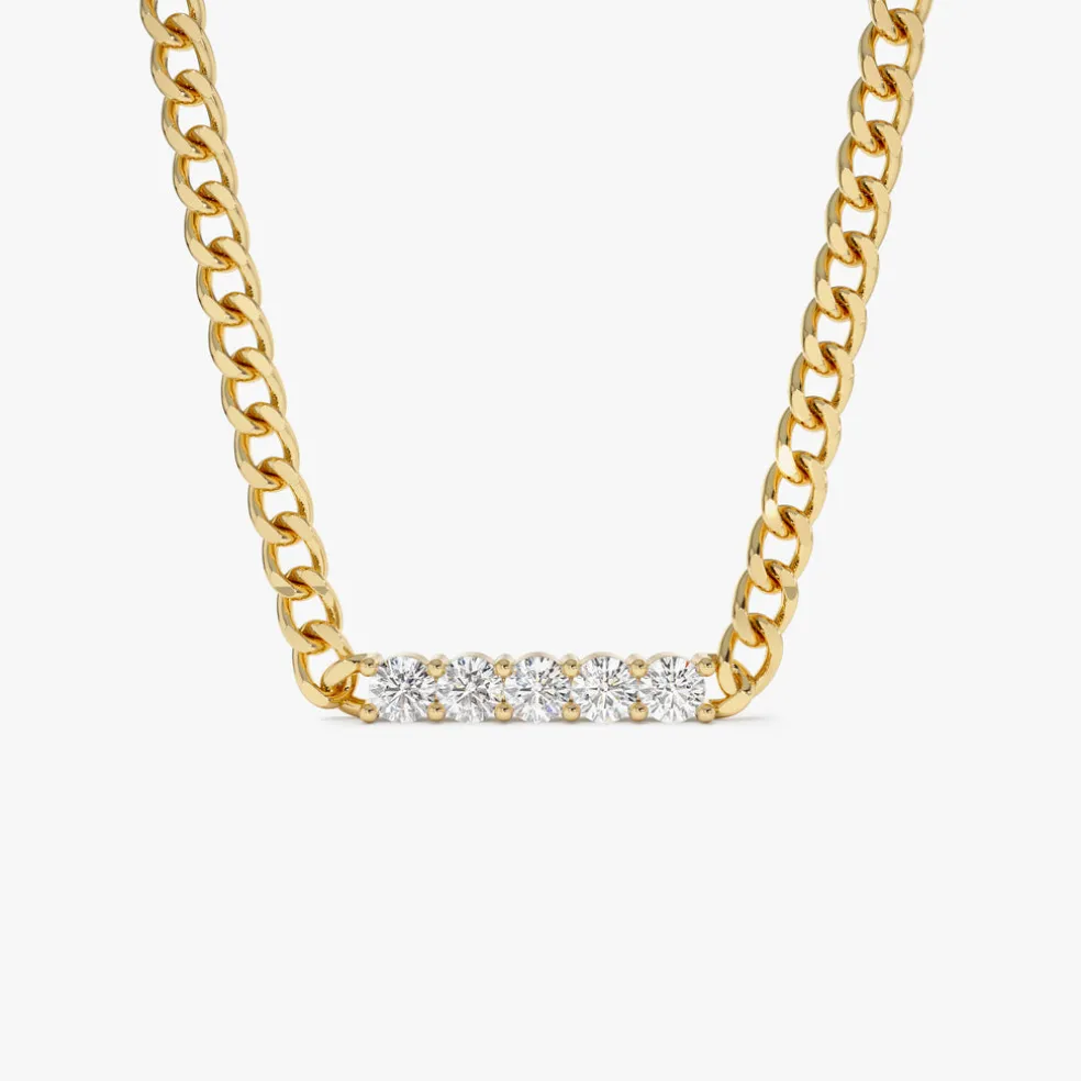 14k Diamond Bar Cuban Chain Necklace