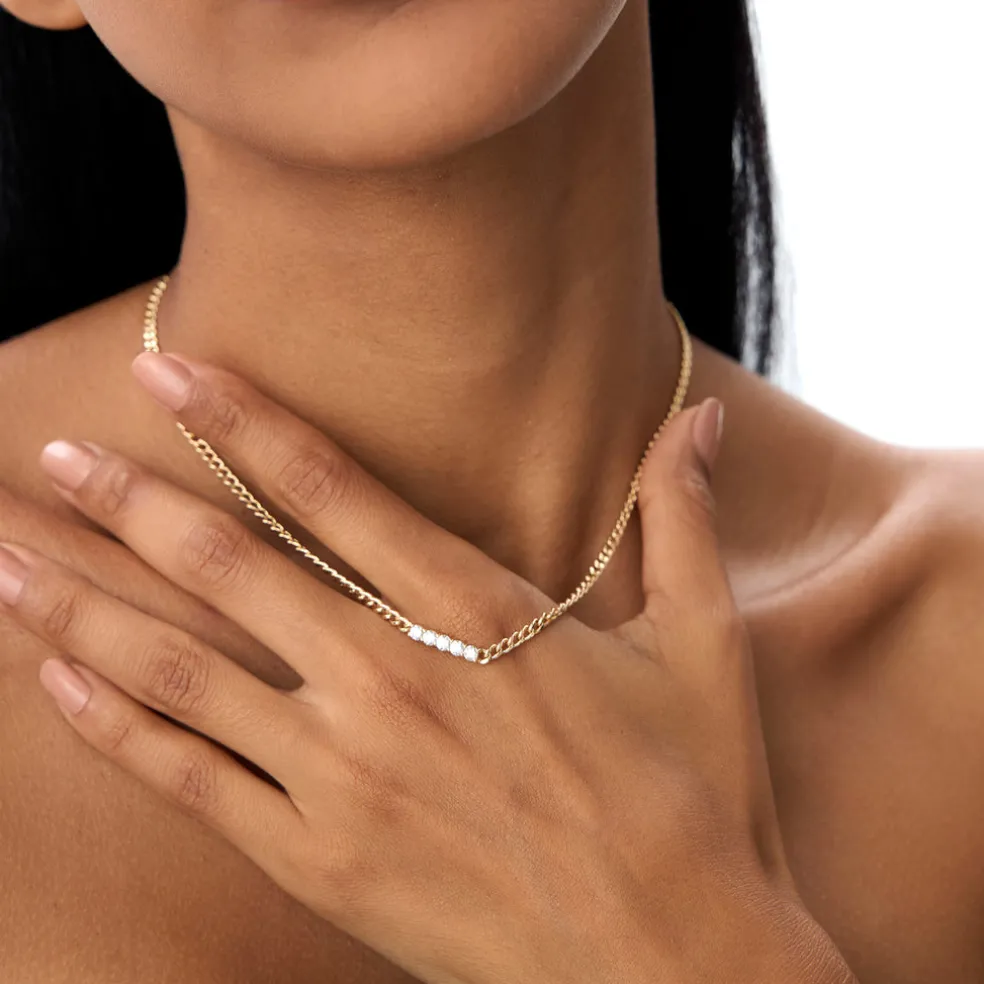 14k Diamond Bar Cuban Chain Necklace