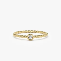 14K Diamond Bezel Twisted Engagement Ring