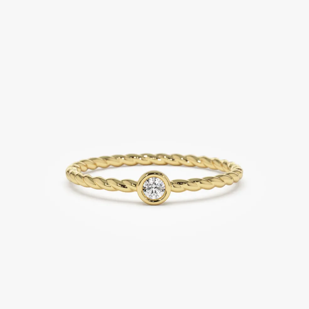 14K Diamond Bezel Twisted Engagement Ring