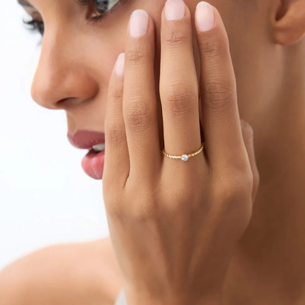 14K Diamond Bezel Twisted Engagement Ring