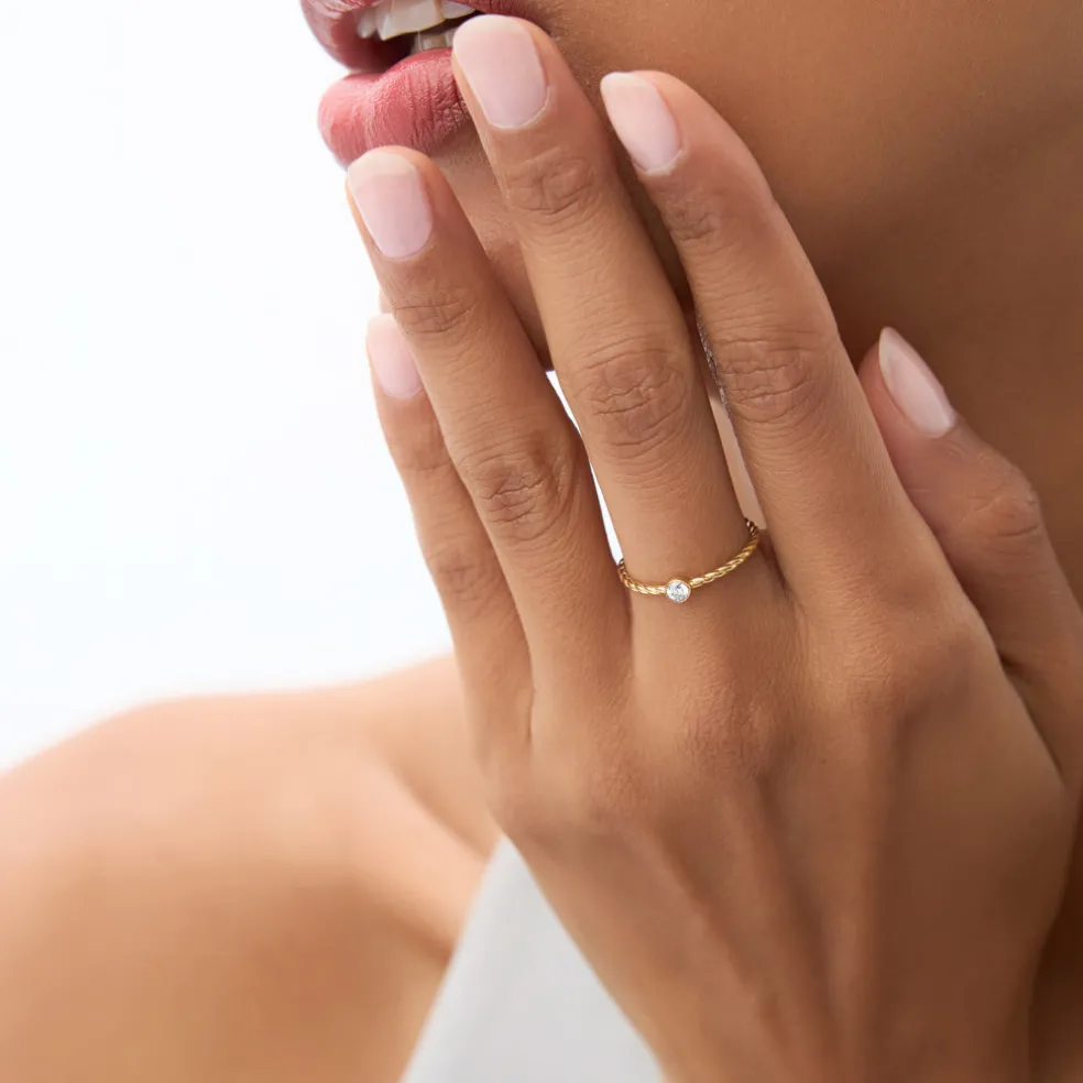 14K Diamond Bezel Twisted Engagement Ring