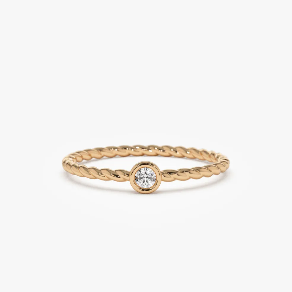 14K Diamond Bezel Twisted Engagement Ring