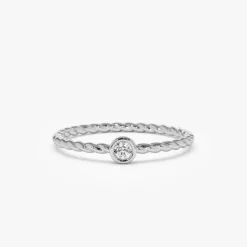 14K Diamond Bezel Twisted Engagement Ring