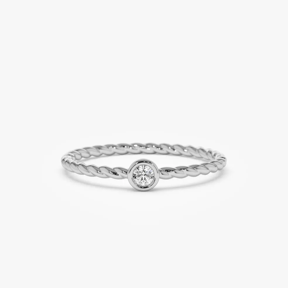 14K Diamond Bezel Twisted Engagement Ring