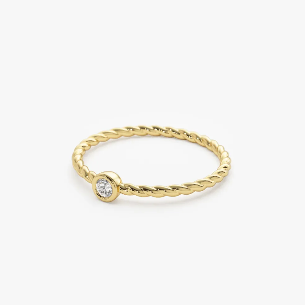 14K Diamond Bezel Twisted Engagement Ring