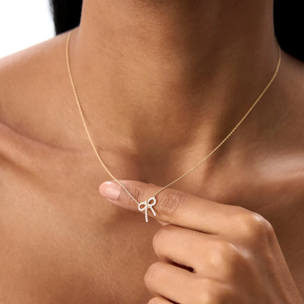 14k Diamond Bow Necklace