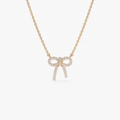 14k Diamond Bow Necklace