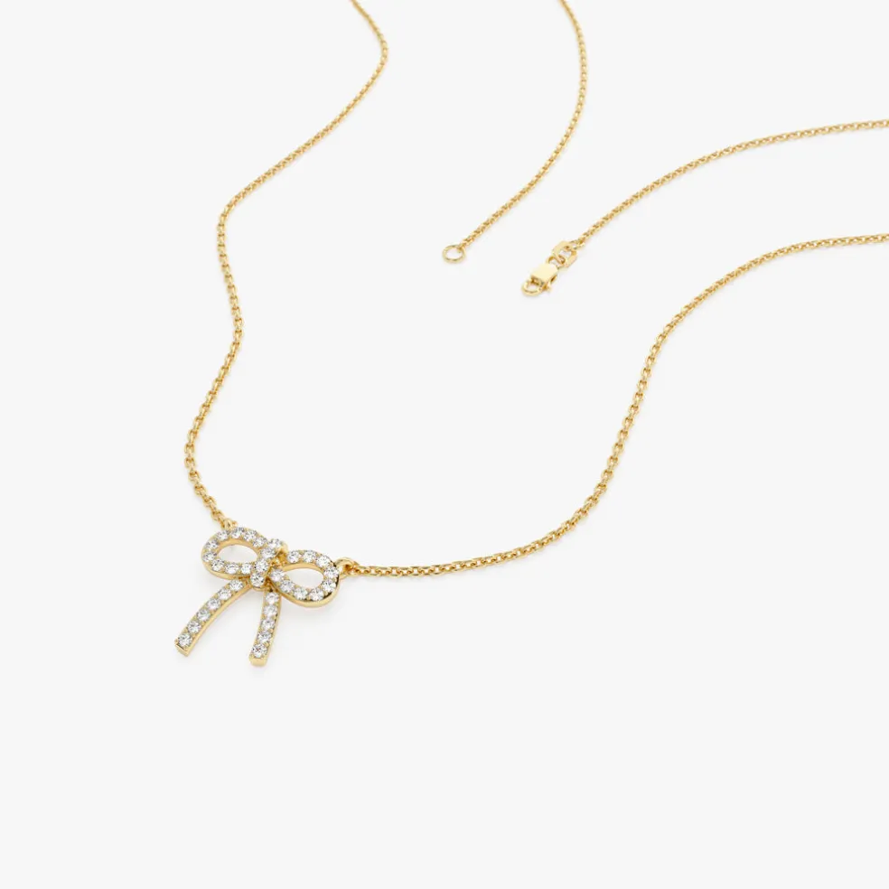 14k Diamond Bow Necklace