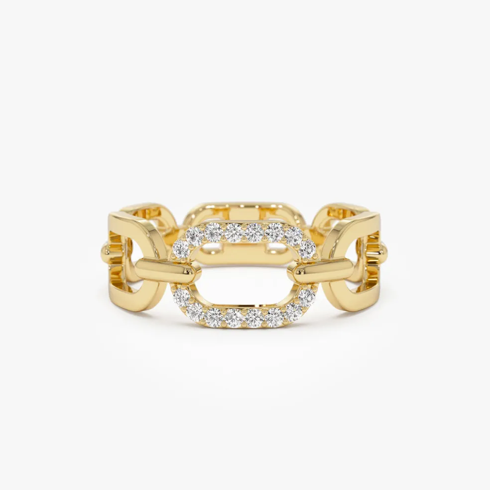 14k Diamond Buckle Chain Ring