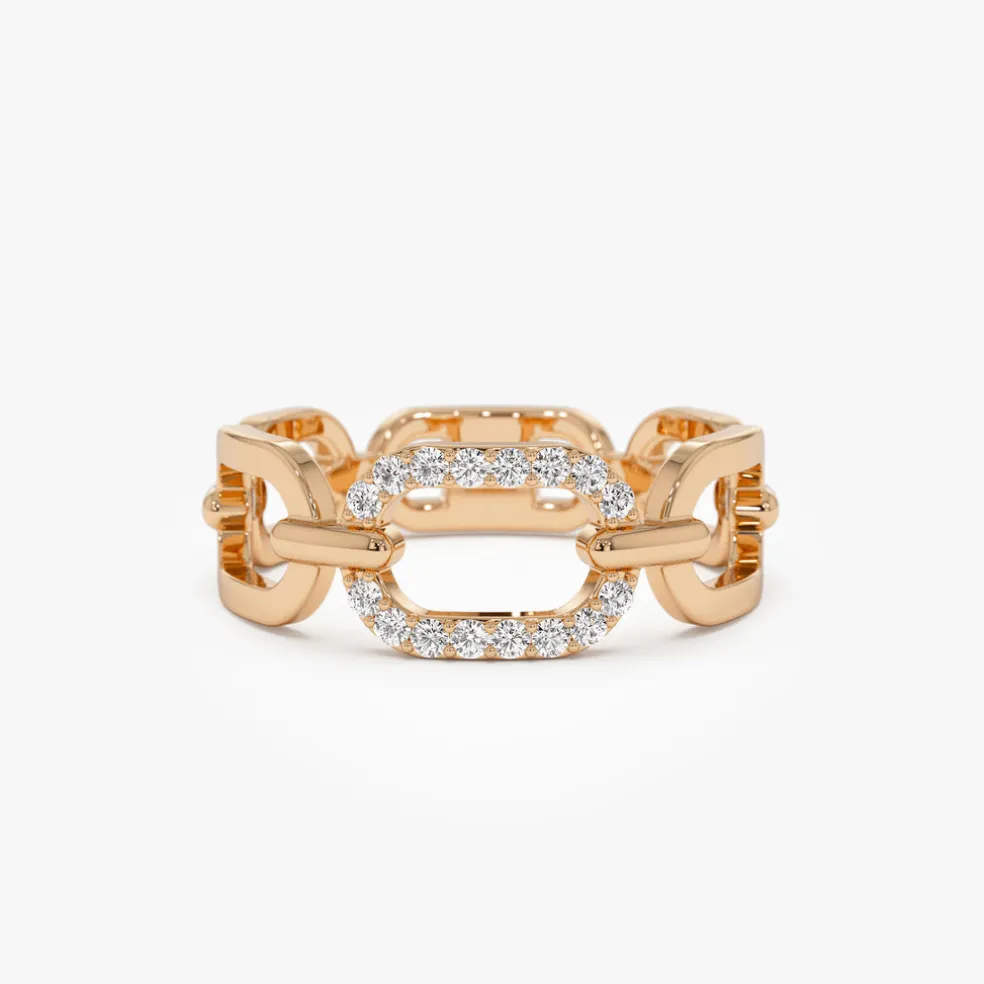 14k Diamond Buckle Chain Ring