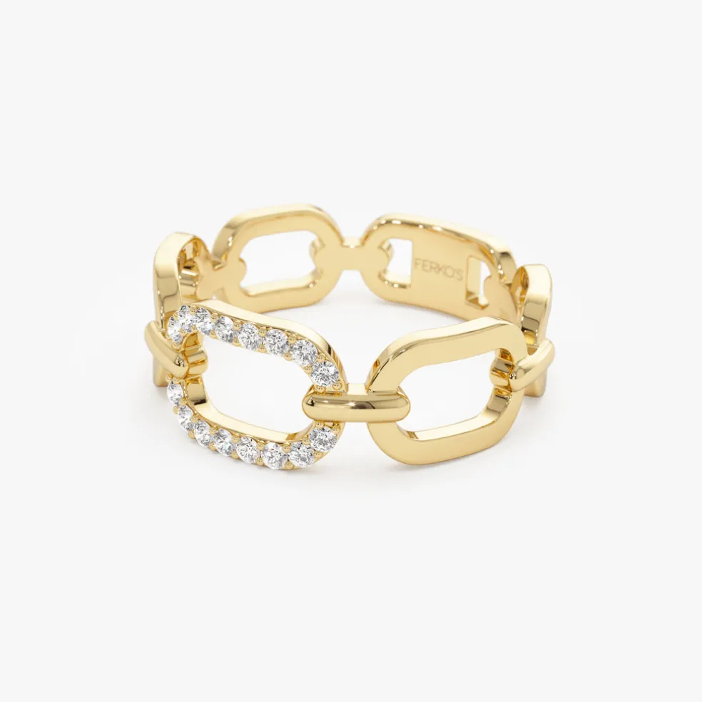 14k Diamond Buckle Chain Ring