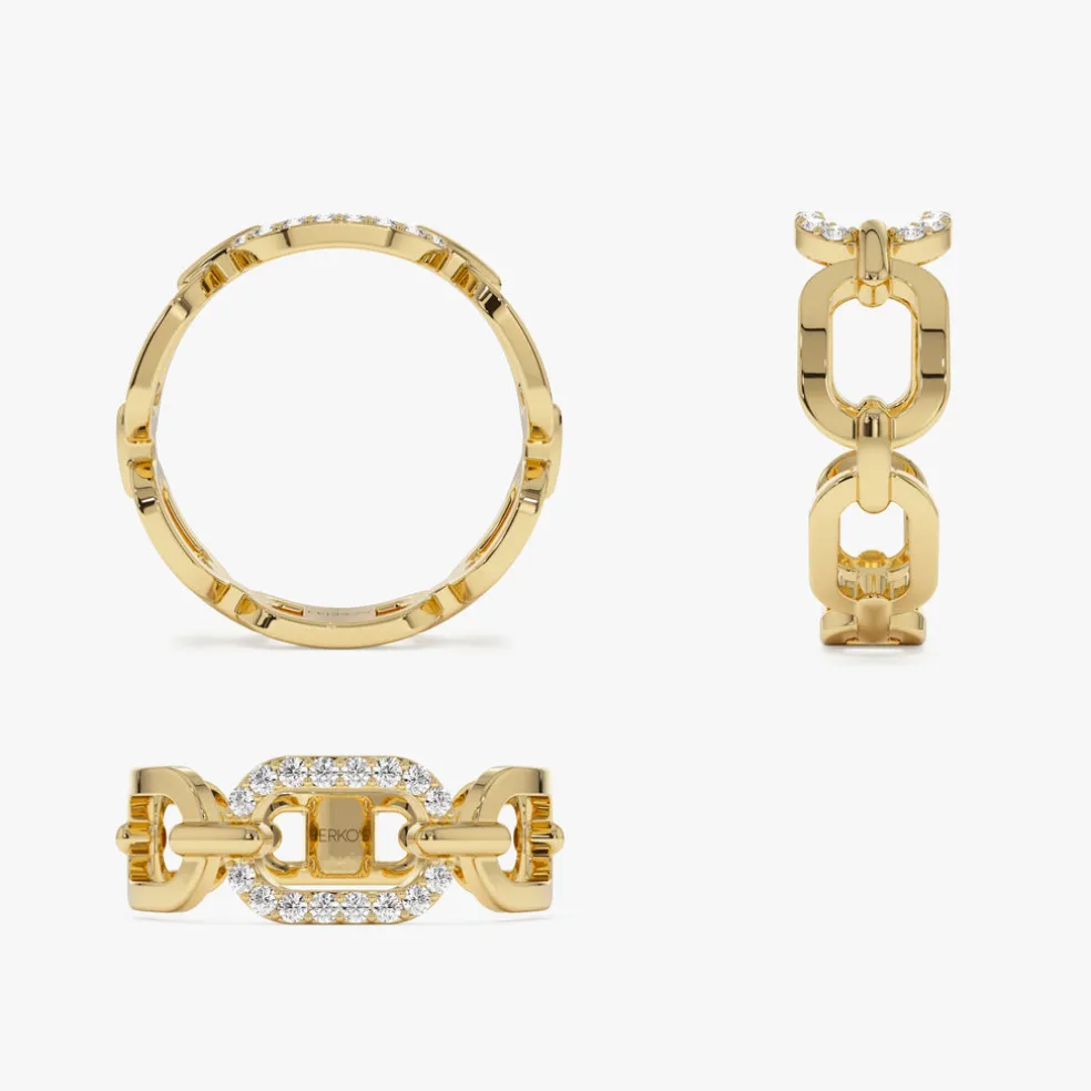 14k Diamond Buckle Chain Ring