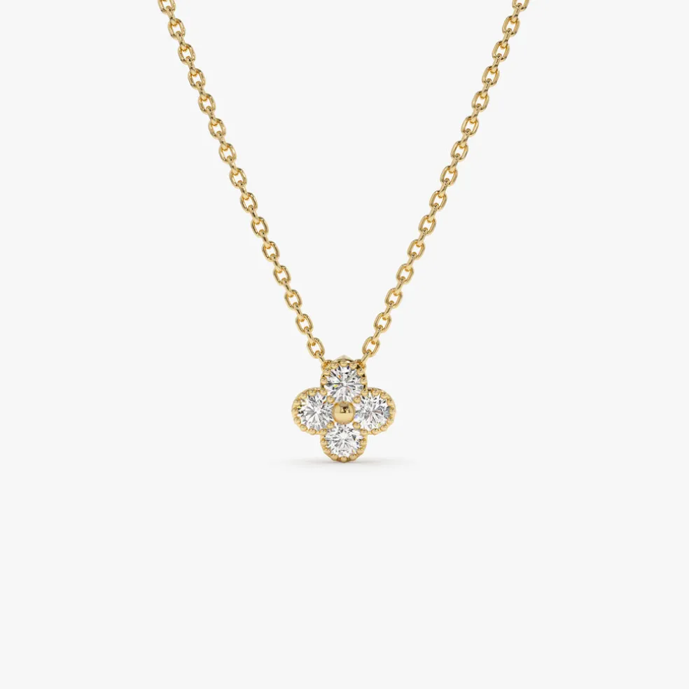 14k Diamond Clover Beaded Necklace