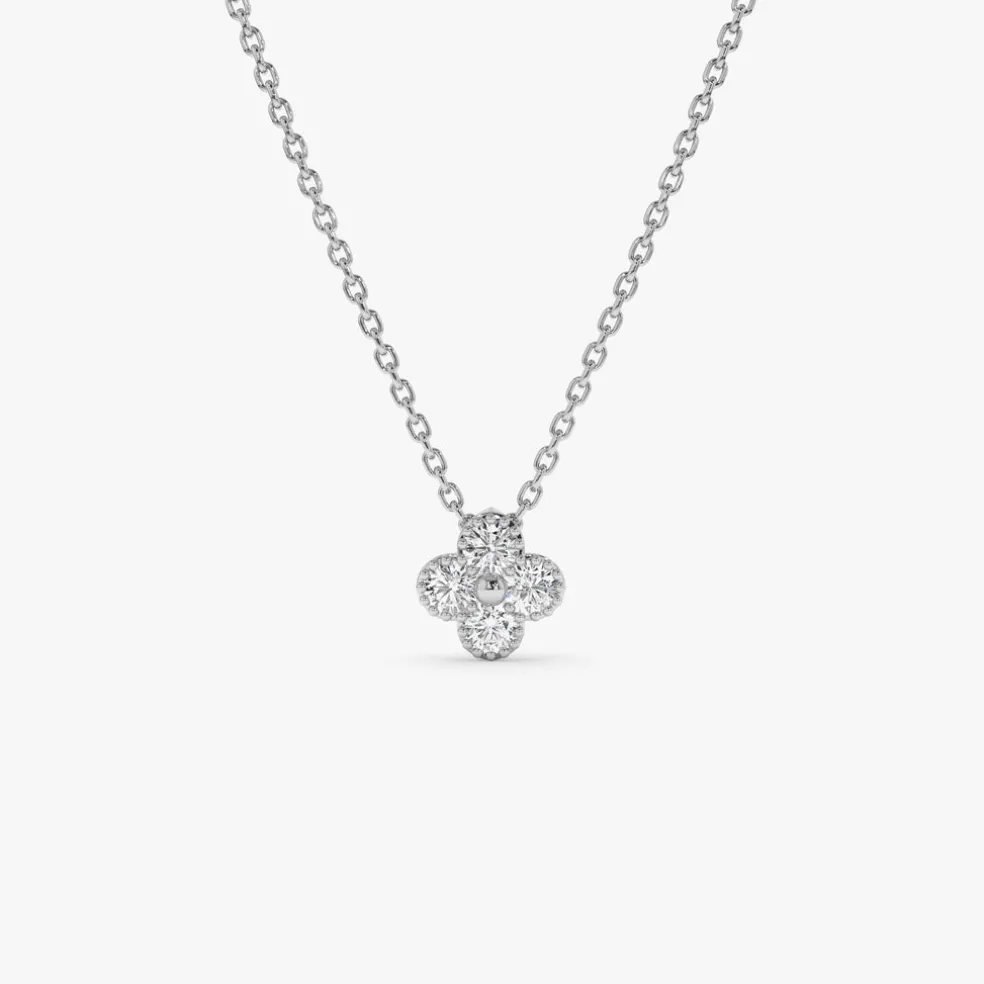 14k Diamond Clover Beaded Necklace