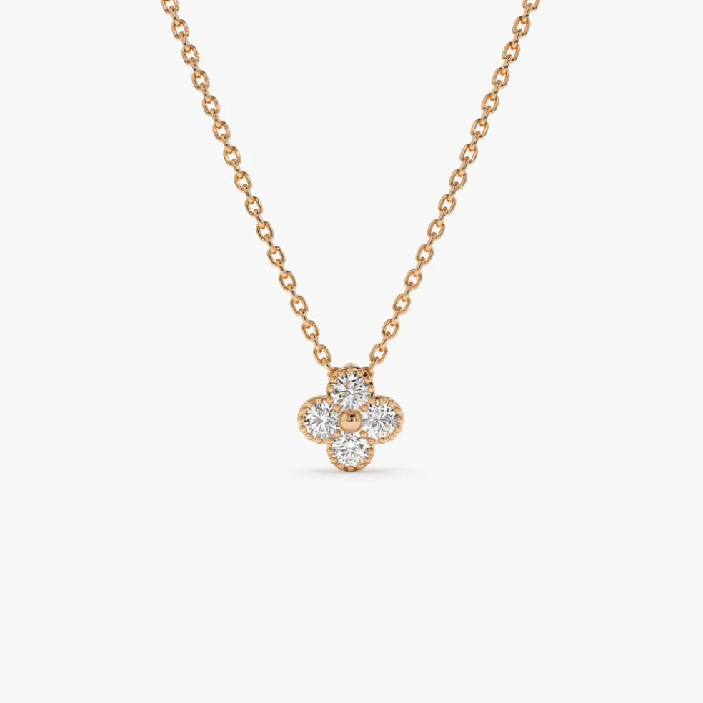 14k Diamond Clover Beaded Necklace