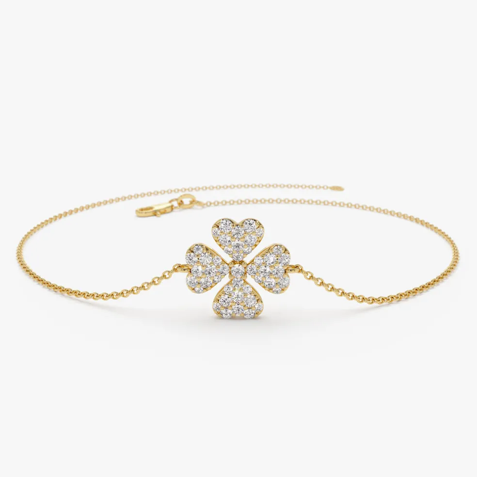 14K Diamond Clover Charm Bracelet