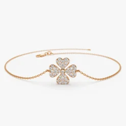 14K Diamond Clover Charm Bracelet