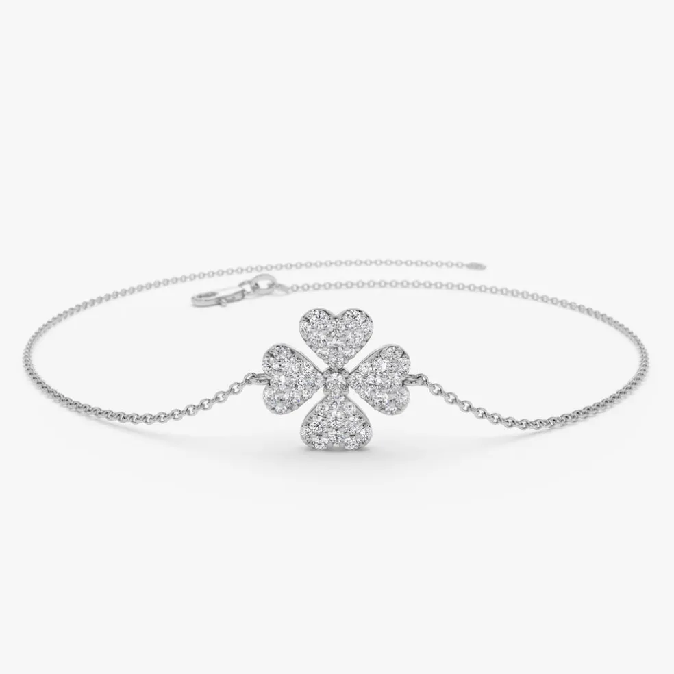 14K Diamond Clover Charm Bracelet