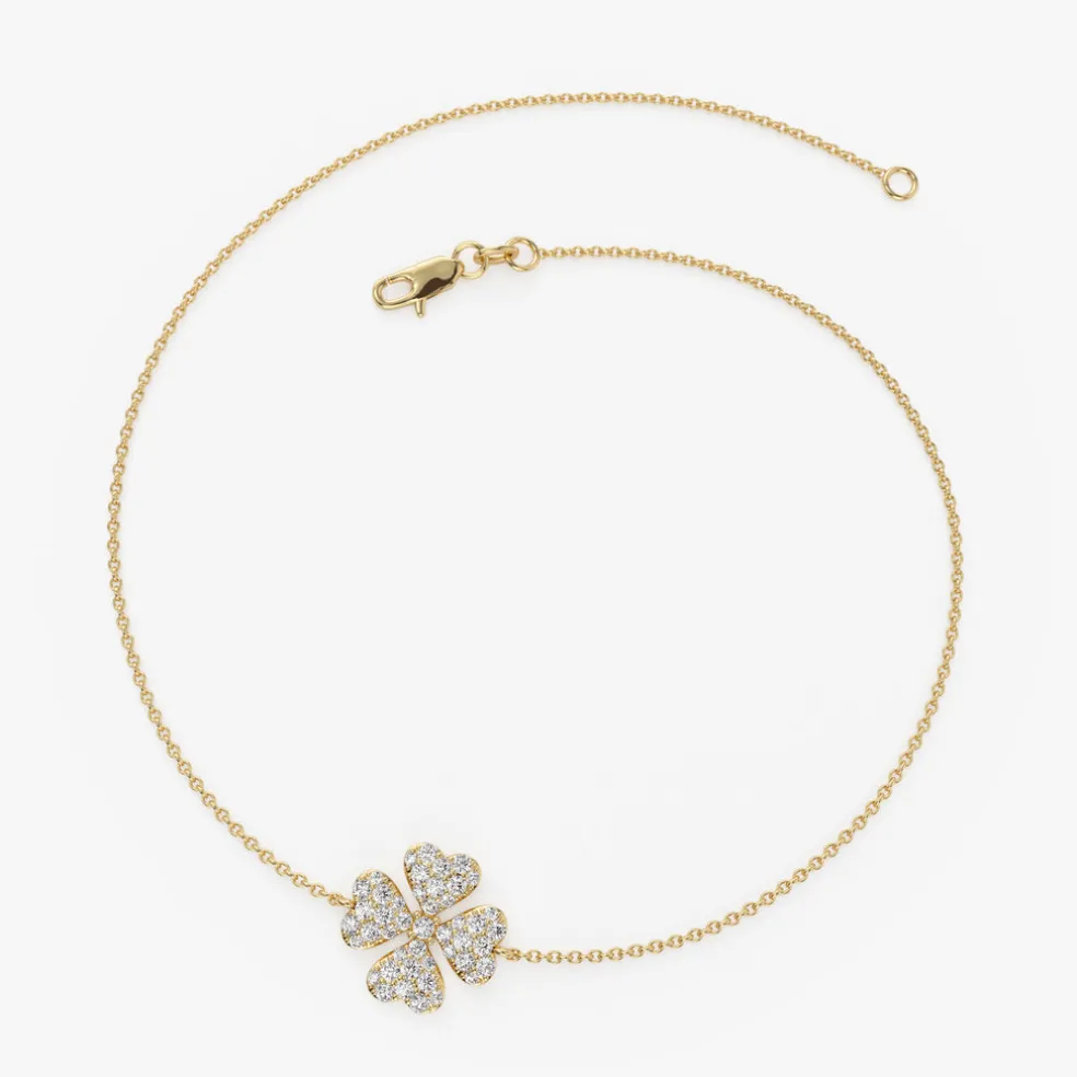 14K Diamond Clover Charm Bracelet
