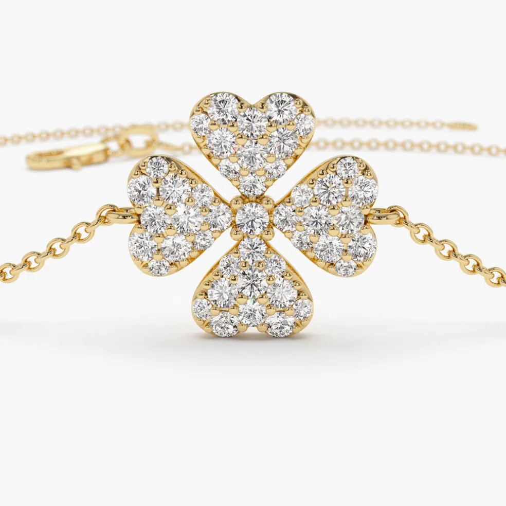 14K Diamond Clover Charm Bracelet