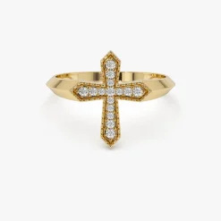 14k Diamond Cross Ring