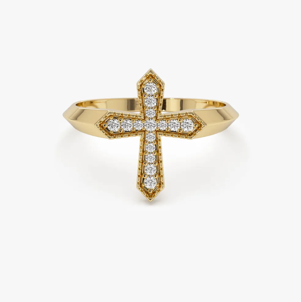 14k Diamond Cross Ring