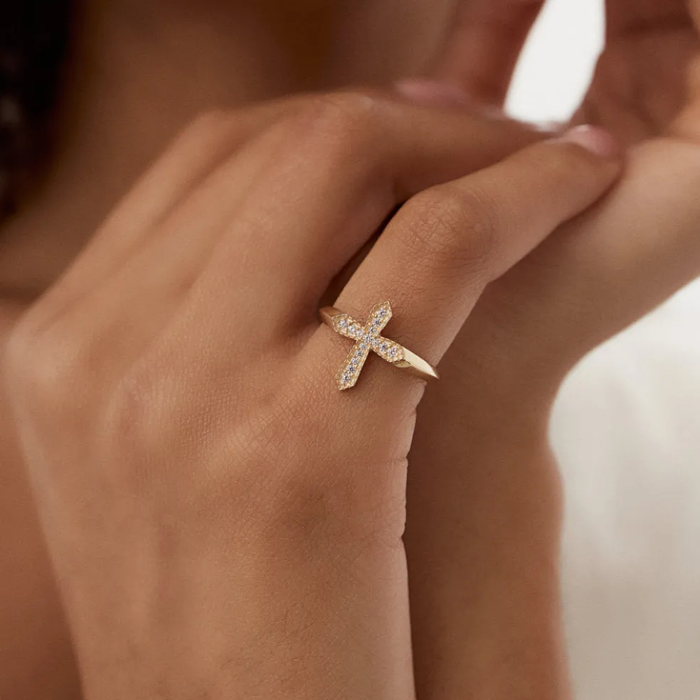 14k Diamond Cross Ring